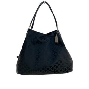 Coach Madison Op Art Sateen Phoebe Shoulder Bag Black Jacquard